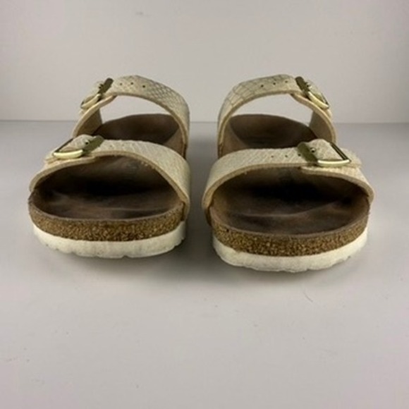 Birkenstock 36 Sydney Birko-Flor TwoStrap Sandals Snake Cream Leather Shine - Picture 3 of 12